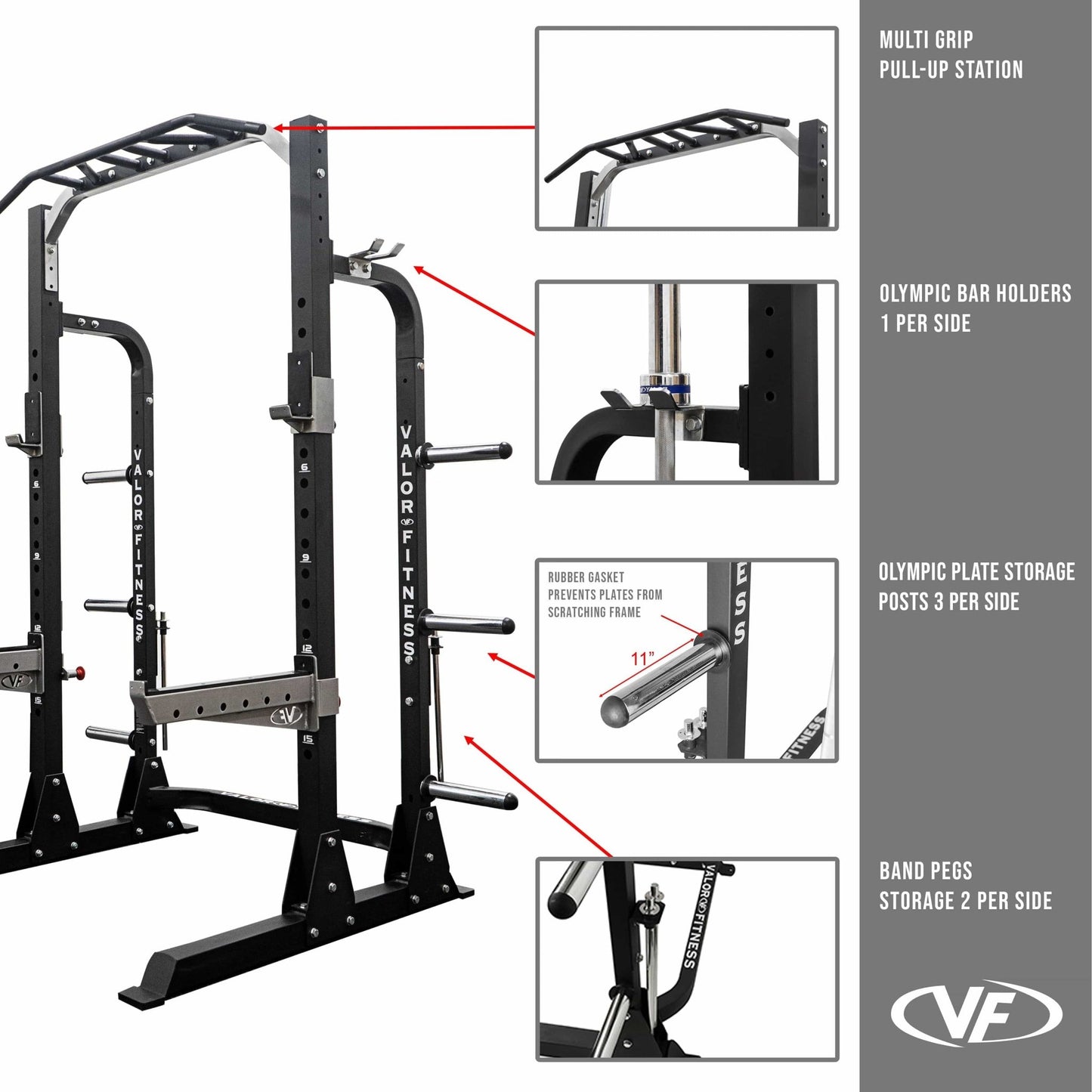3x3 Half Rack w/ Multi Grip Pullup Bar and Plate Storage - Grit Grind Strength
