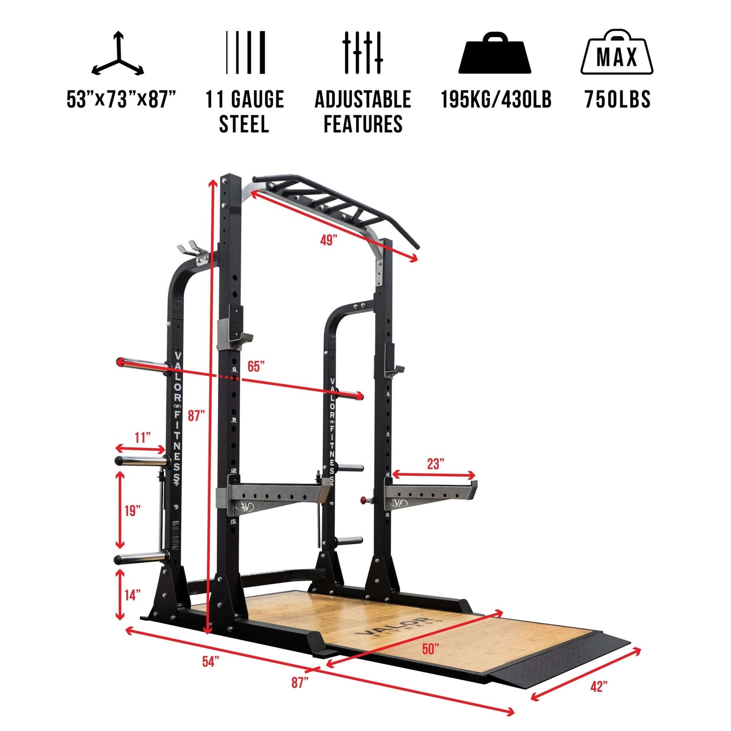 3x3 Half Rack w/ Multi Grip Pullup Bar and Plate Storage - Grit Grind Strength