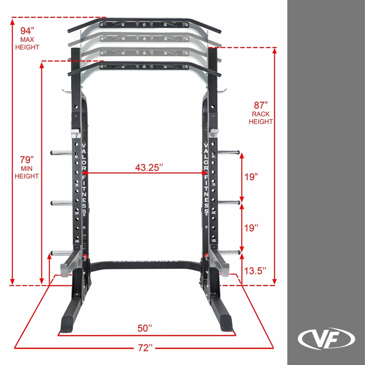 3x3 Half Rack w/ Multi Grip Pullup Bar and Plate Storage - Grit Grind Strength