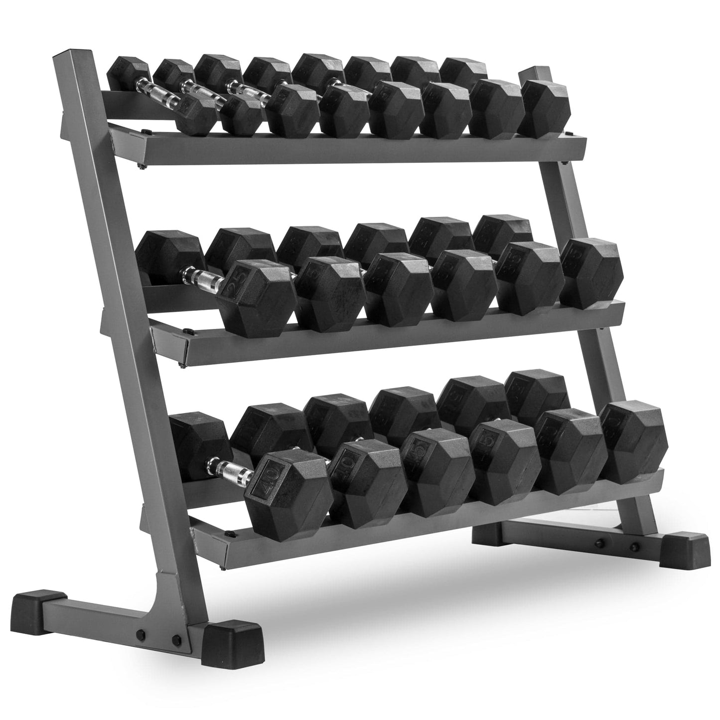 5 - 50 lb Hex Dumbbell Set with Rack and Weight Bench - Grit Grind Strength