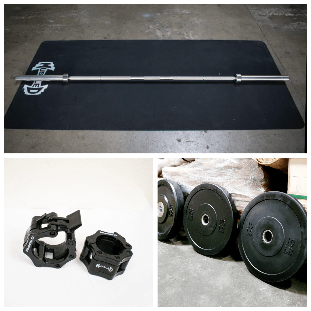 7' Hard Chrome Olympic Bar and Bumper Plate Set - Grit Grind Strength