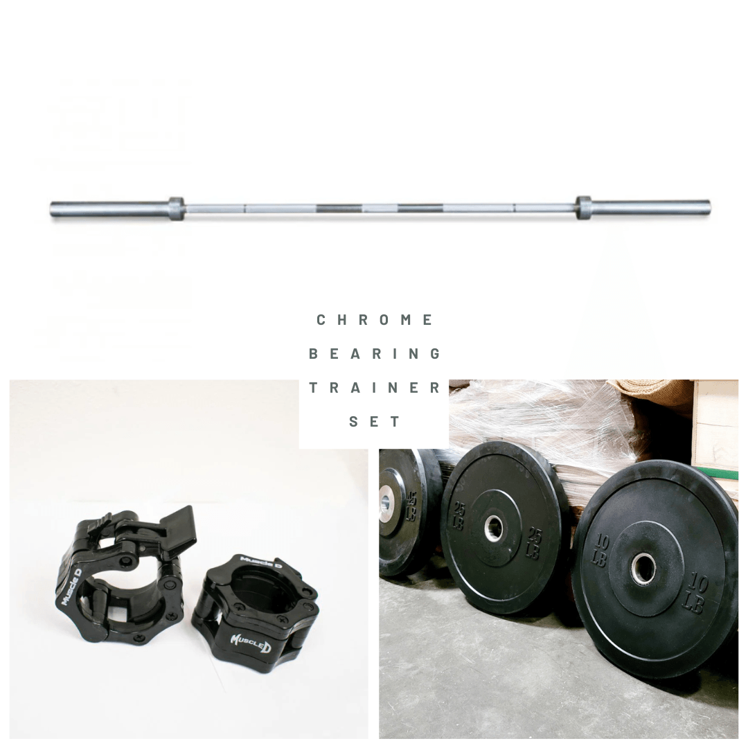 7' Hard Chrome Triple Bearing Olympic Bar and Bumper Plate Set - Grit Grind Strength