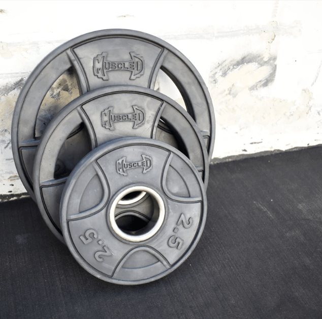 7' Hard Chrome Triple Bearing Olympic Bar and Bumper Plate Set - Grit Grind Strength