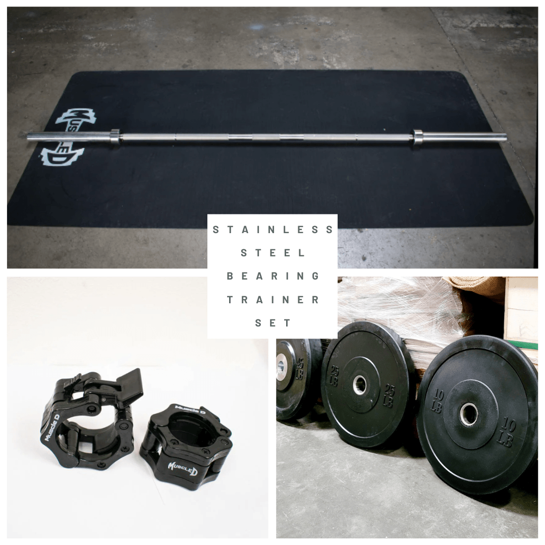 7' Stainless Steel Bearing Olympic Bar and Bumper Plate Set - Grit Grind Strength