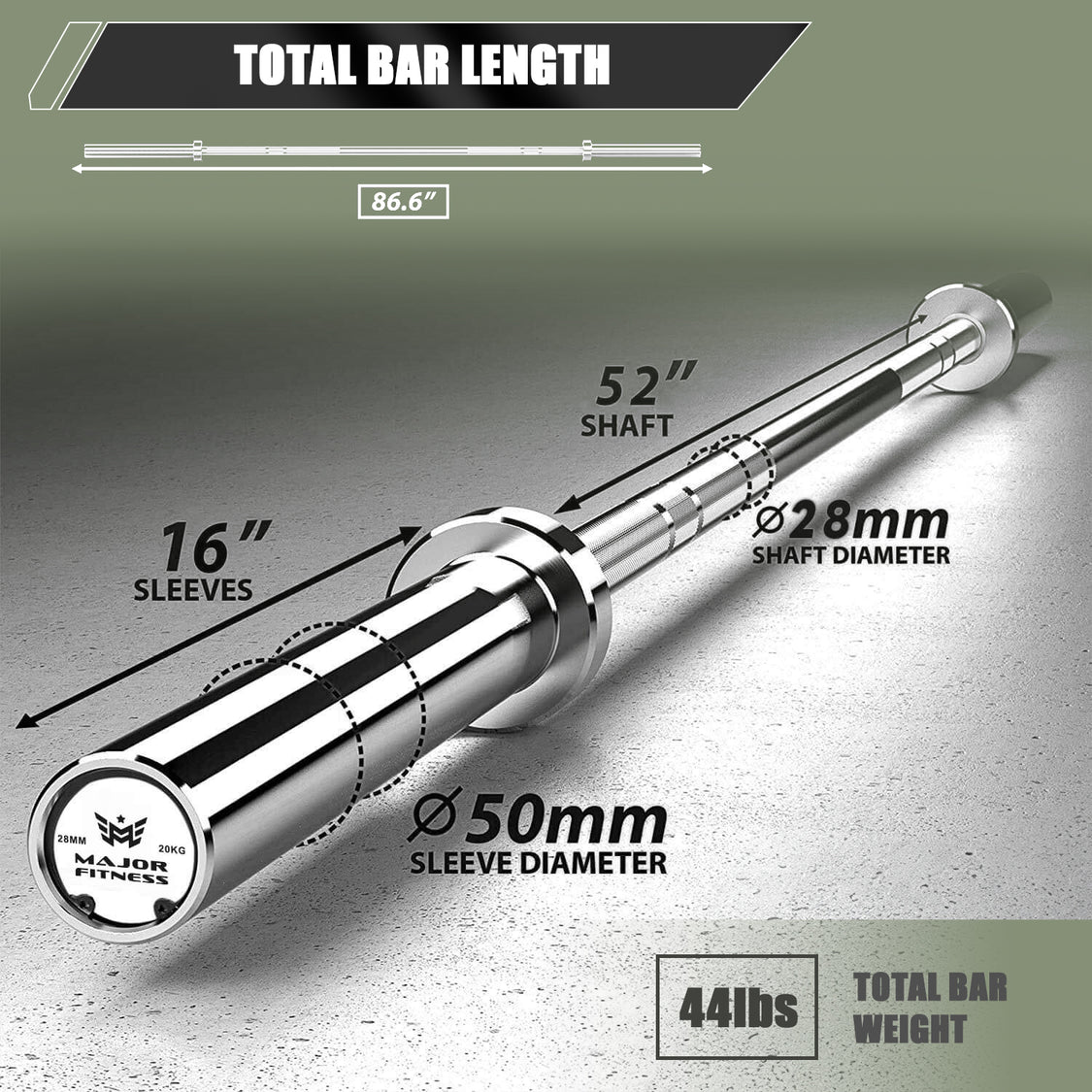 7ft 45lb Home Gym Barbell Chrome Black - Grit Grind Strength