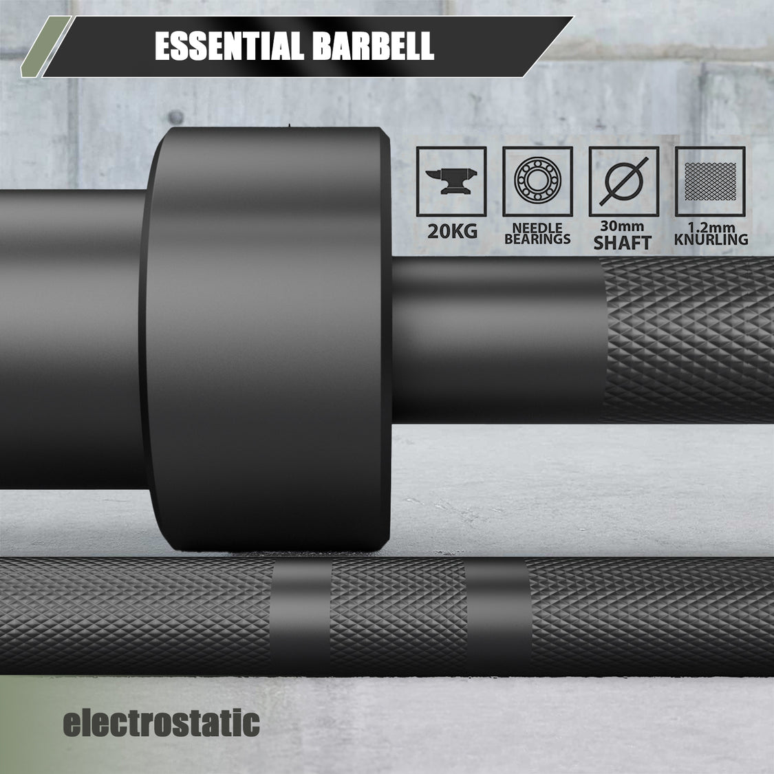 7ft 45lb Home Gym Barbell Chrome Black - Grit Grind Strength