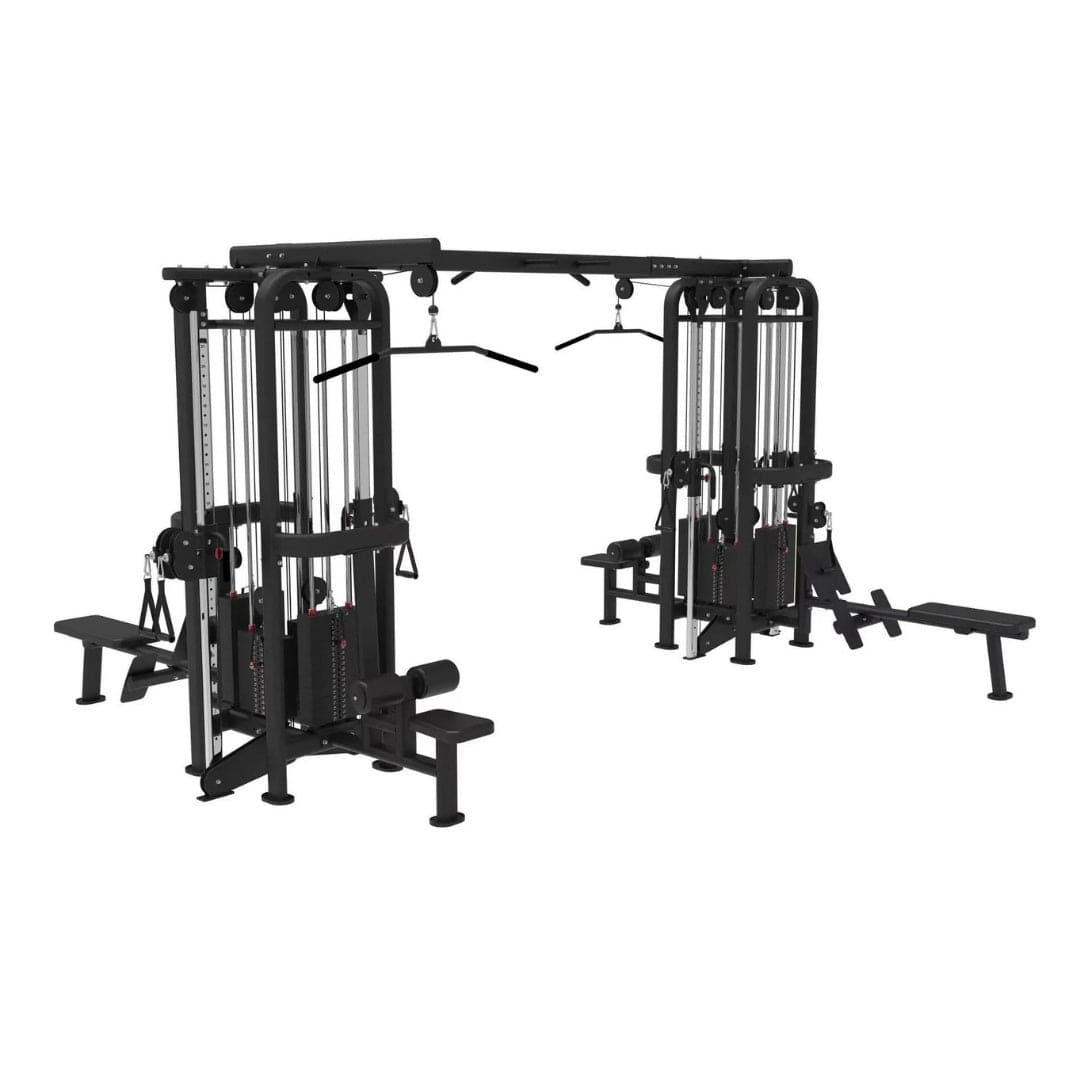 8 Stack Megatron Standard Jungle Gym - 2 Colors - Muscle D Fitness - Black/Silver, Lat Pulldown, Pull - up, Low Row, Single/Double Pulleys - Grit Grind Strength