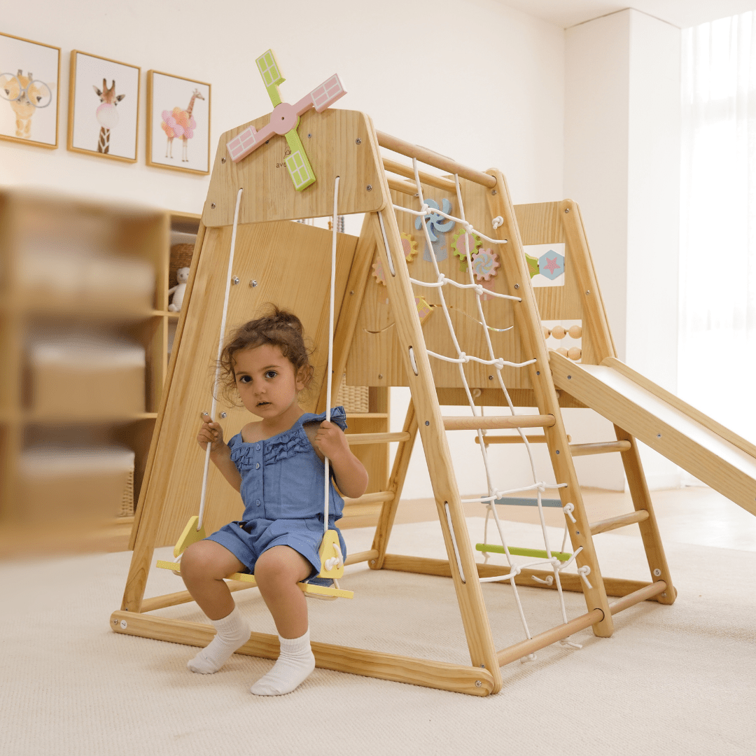 Avenlur Cherry 5 - in - 1 Wooden Indoor Climber – Montessori Play Gym for Toddlers & Kids - Grit Grind Strength