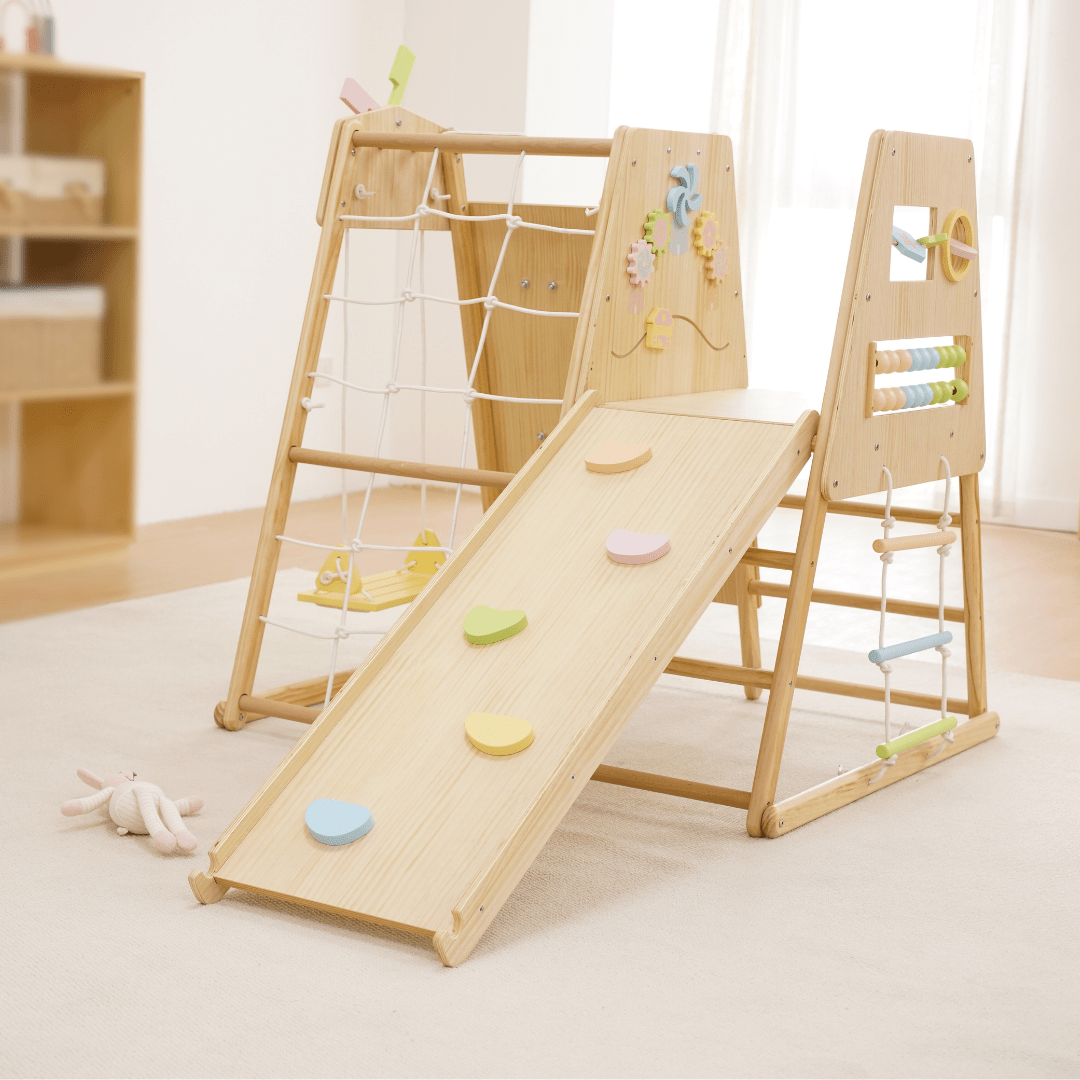 Avenlur Cherry 5 - in - 1 Wooden Indoor Climber – Montessori Play Gym for Toddlers & Kids - Grit Grind Strength