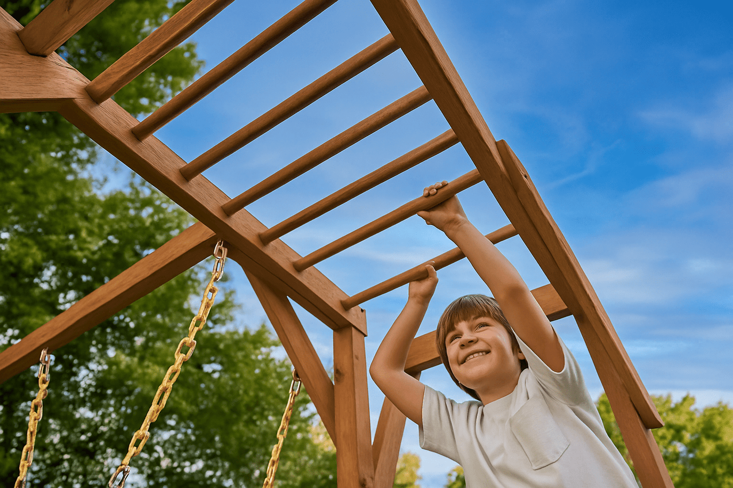 Avenlur Hawthorn XL Wooden Outdoor Playset – Slide, Swing, Climbing Wall & Monkey Bars | Backyard Playground Set for Kids - Grit Grind Strength