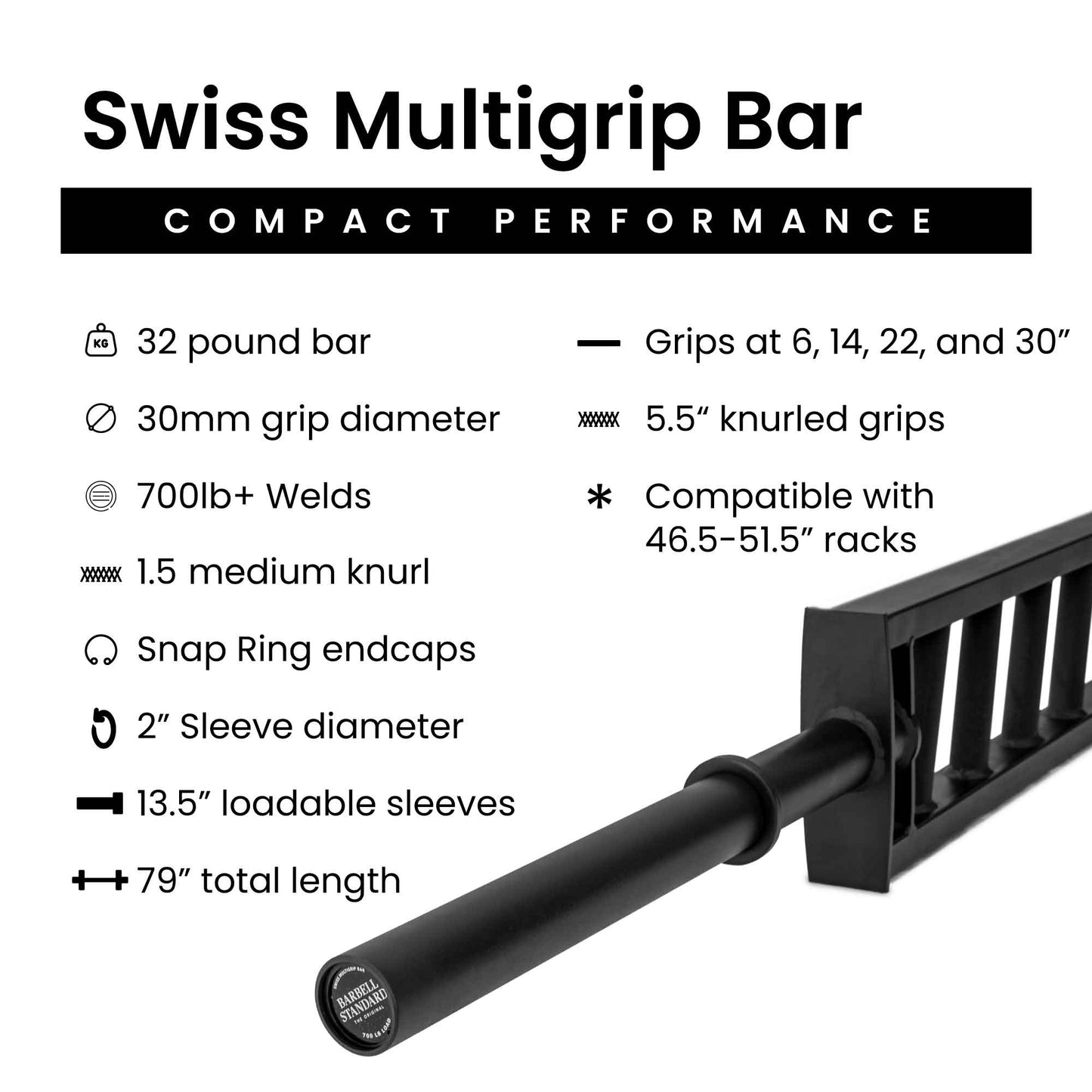 Barbell Standard Barbell Swiss Multigrip Barbell