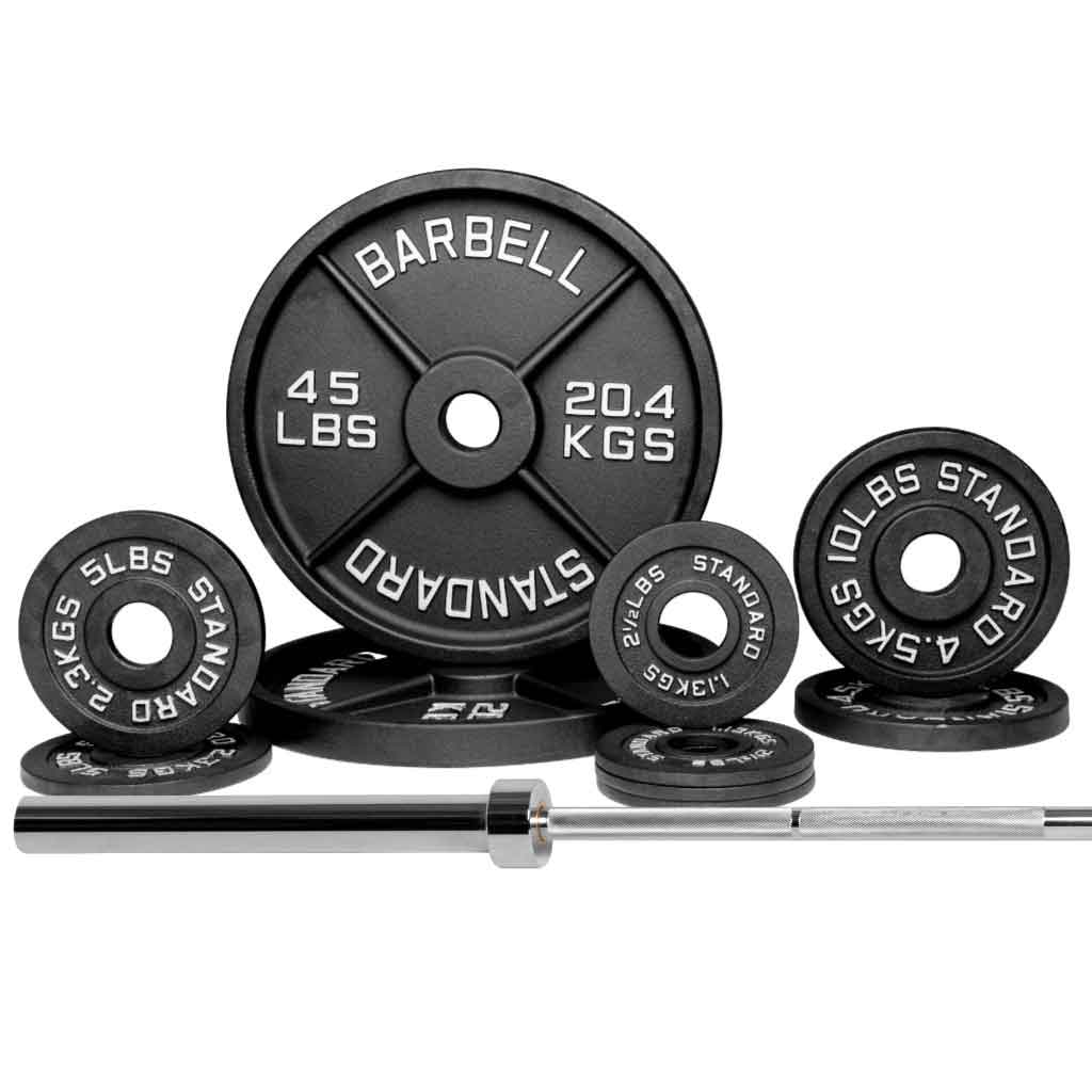 Barbell Standard Set Bar + 130lbs Barbell 2000 Power Barbell Weight Sets