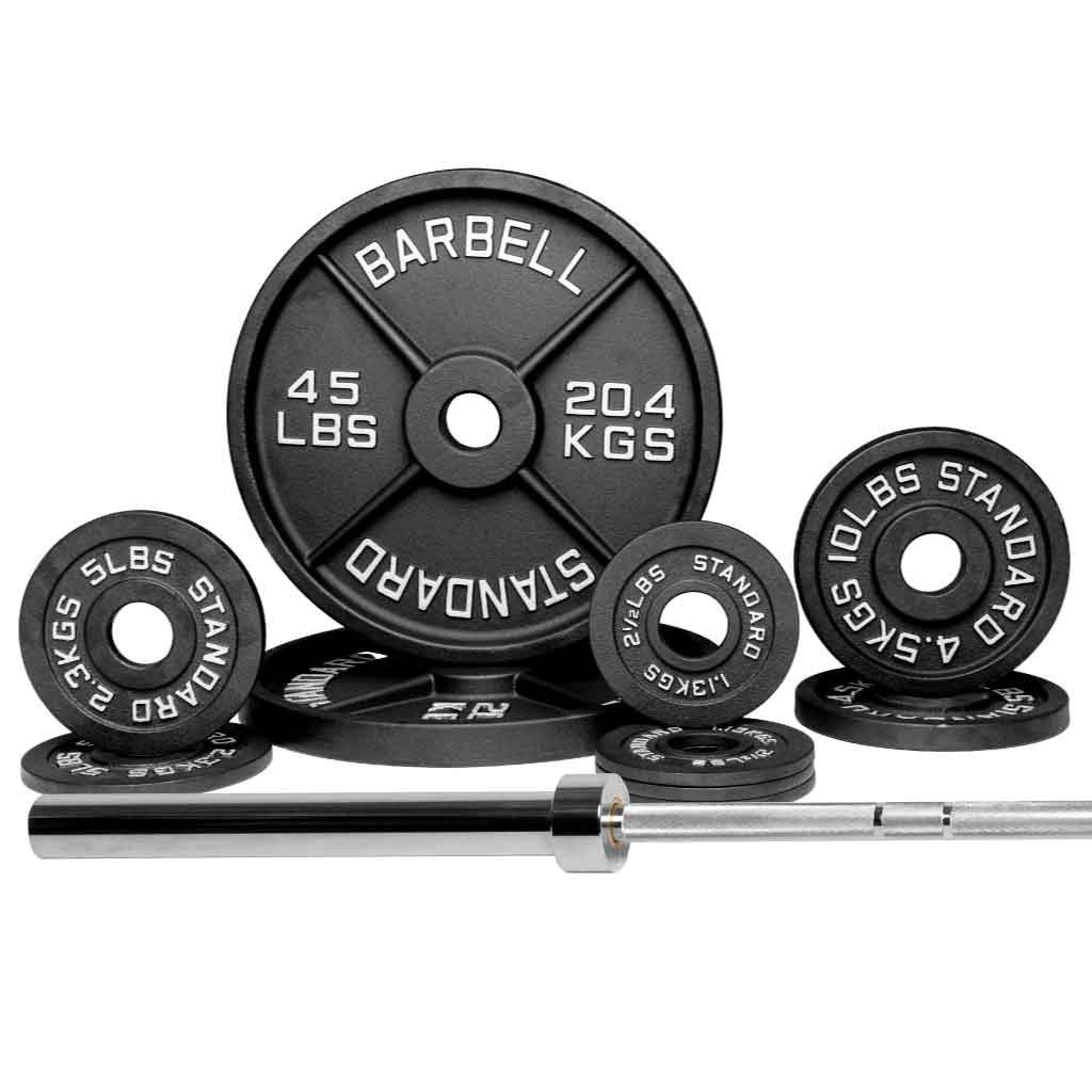 Barbell Standard Set Olympic Barbell 1500 / 130LB Barbell & Weight Set Bundle Builder