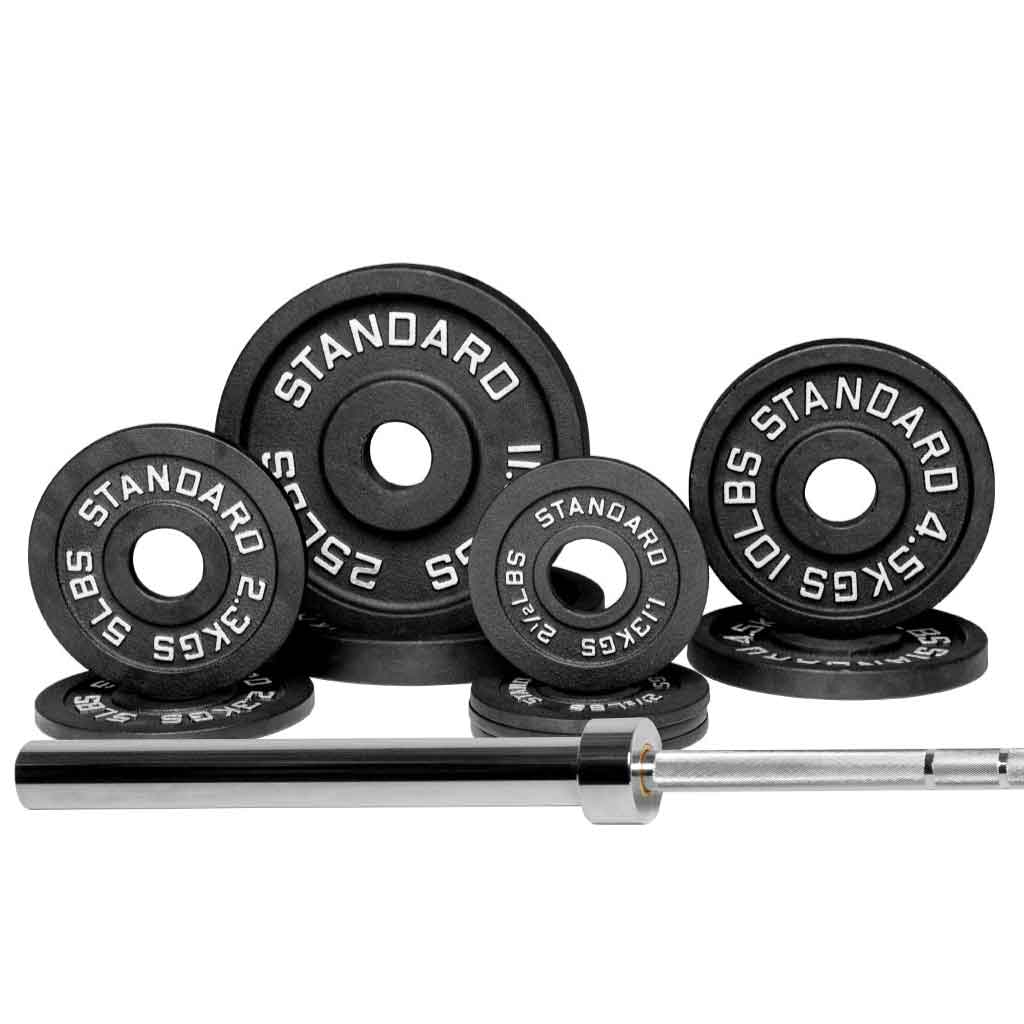 Barbell Standard Set Olympic Barbell 1500 / 90LB Barbell & Weight Set Bundle Builder
