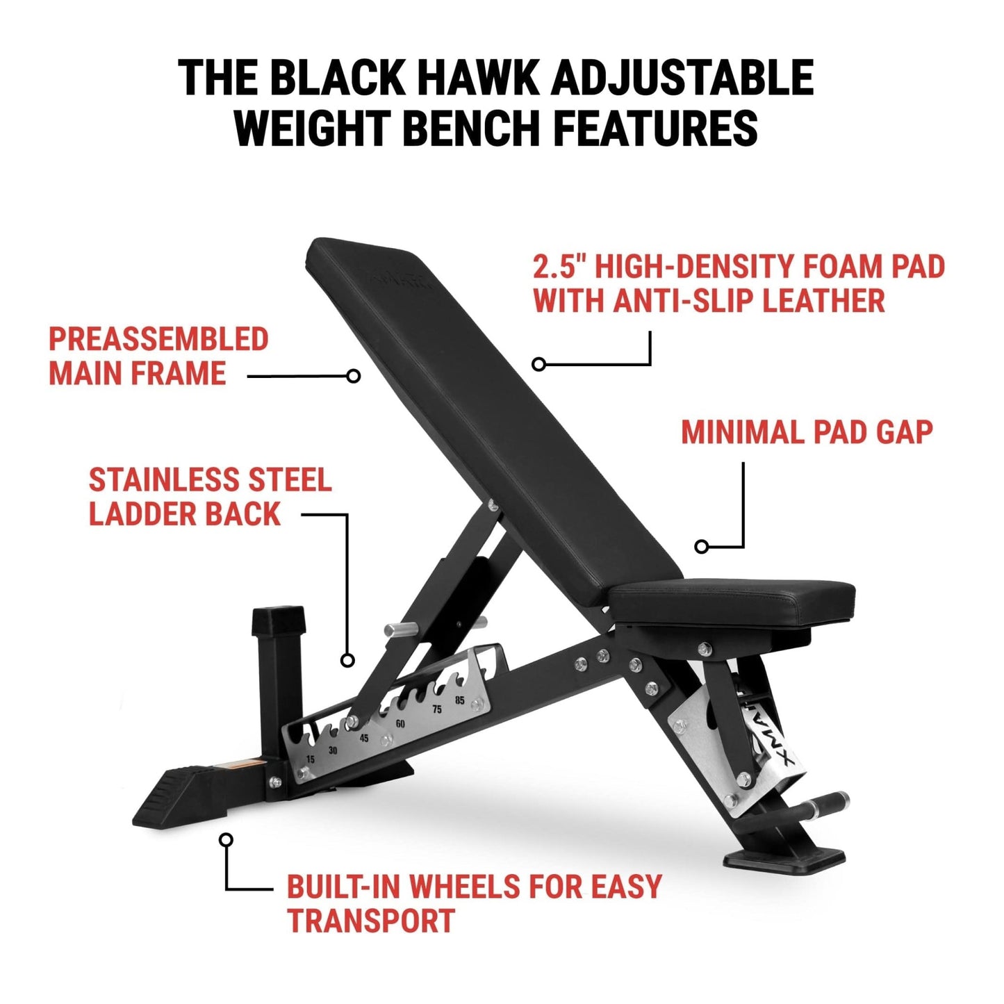 Black Hawk Commercial Adjustable Weight Bench (Pre - assembled) - Grit Grind Strength
