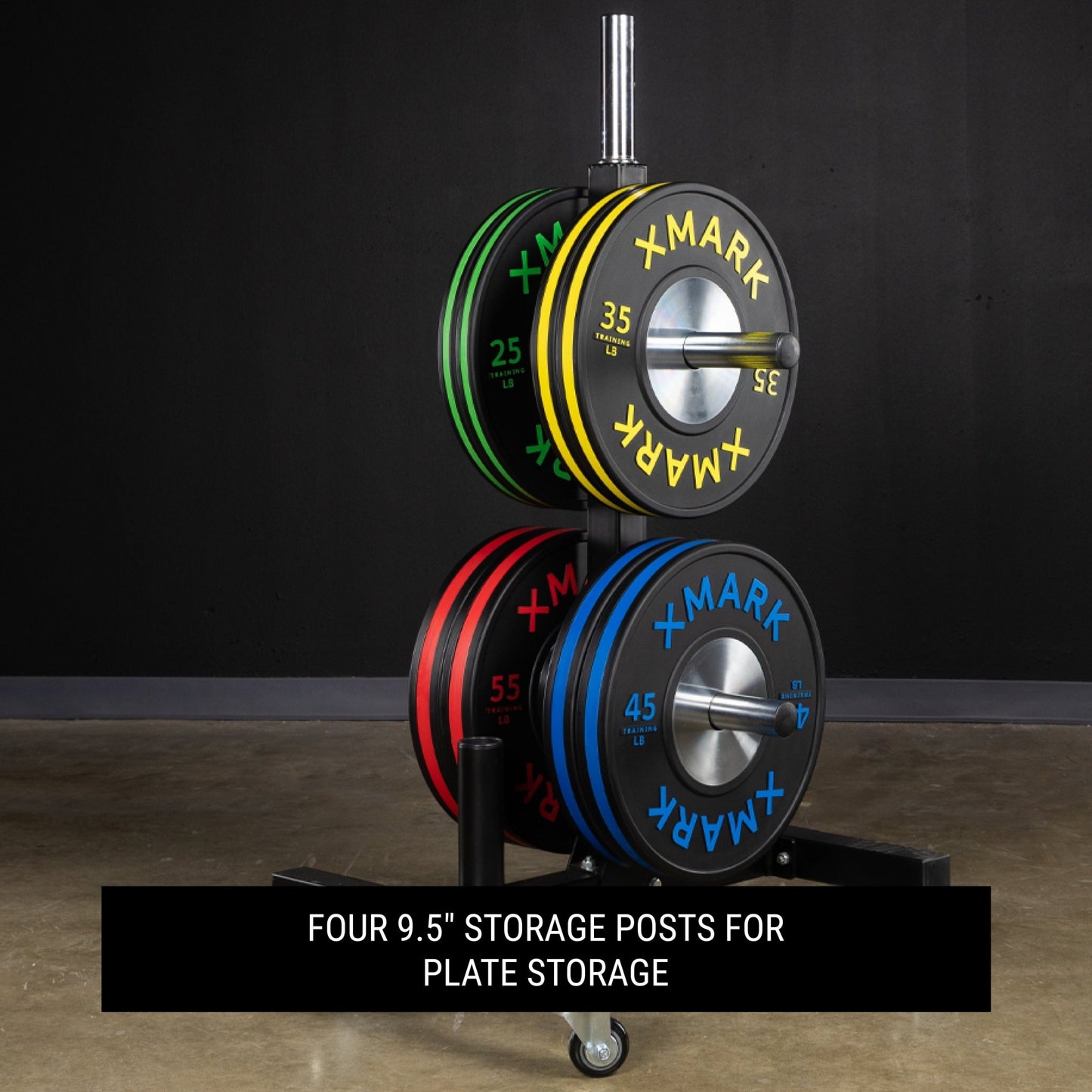 Commercial Bumper Plate Tree on Castors with Dual Bar Holders - Grit Grind Strength