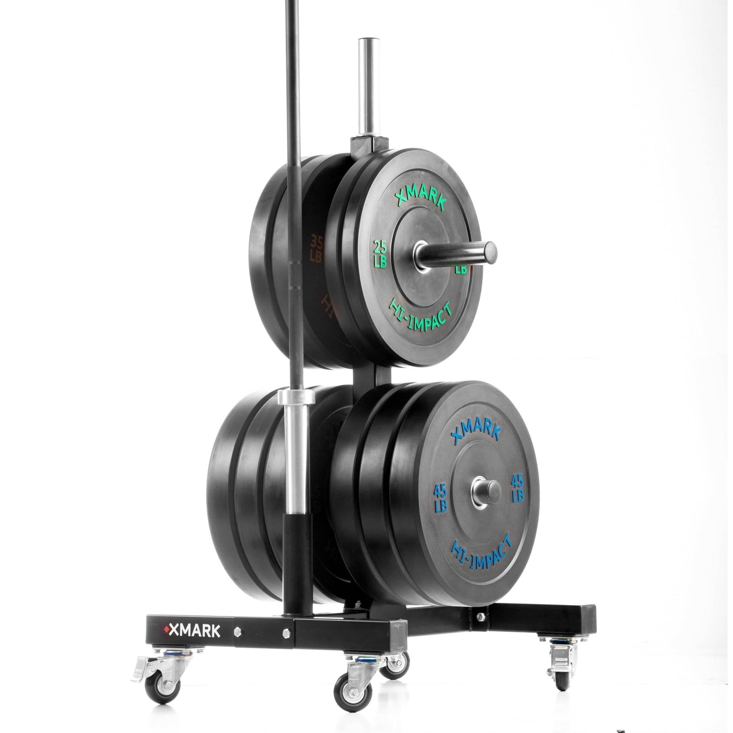 Commercial Bumper Plate Tree on Castors with Dual Bar Holders - Grit Grind Strength