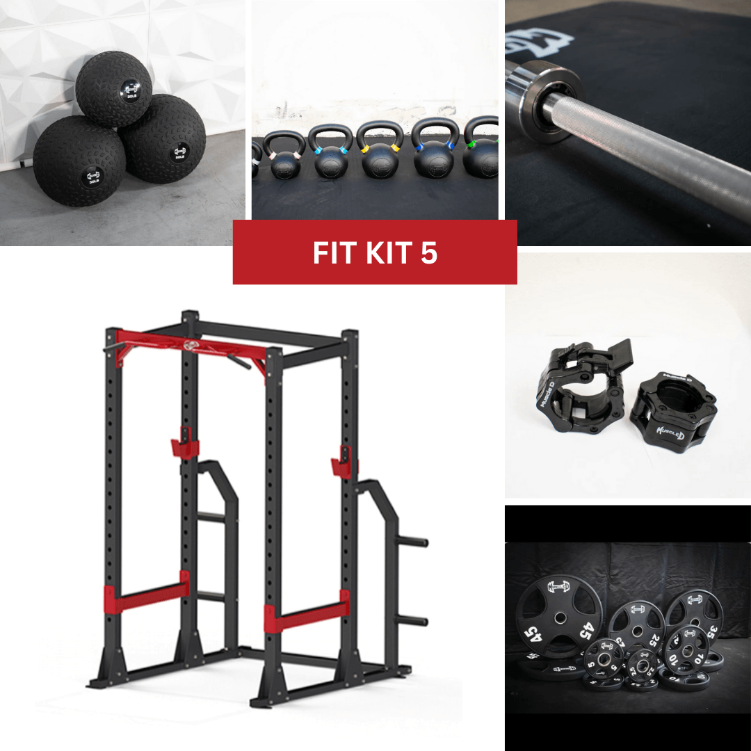 Compact Power Cage Complete Weight Set - Muscle D Fitness - Adjustable Squat Rack - Gym Storage - Chin up Bar Home Gym - Grit Grind Strength