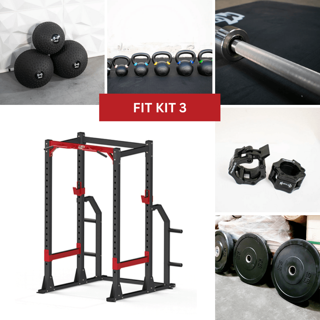 Compact Power Cage Complete Weight Set - Muscle D Fitness - Adjustable Squat Rack - Gym Storage - Chin up Bar Home Gym - Grit Grind Strength