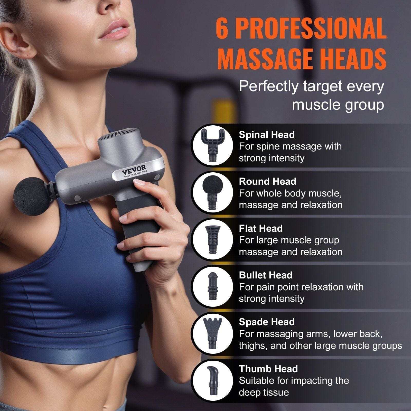 Core Sports & Fitness X-shaped / 3200rpm Massage Gun Deep Tissue, Percussion Muscle Massager for Athletes - with 5 Speed Levels & 6 Massage Heads, 7.4V 2500mAh Batteries, Handheld Electric Massage Gun for Pain Relief, Muscle Relaxation