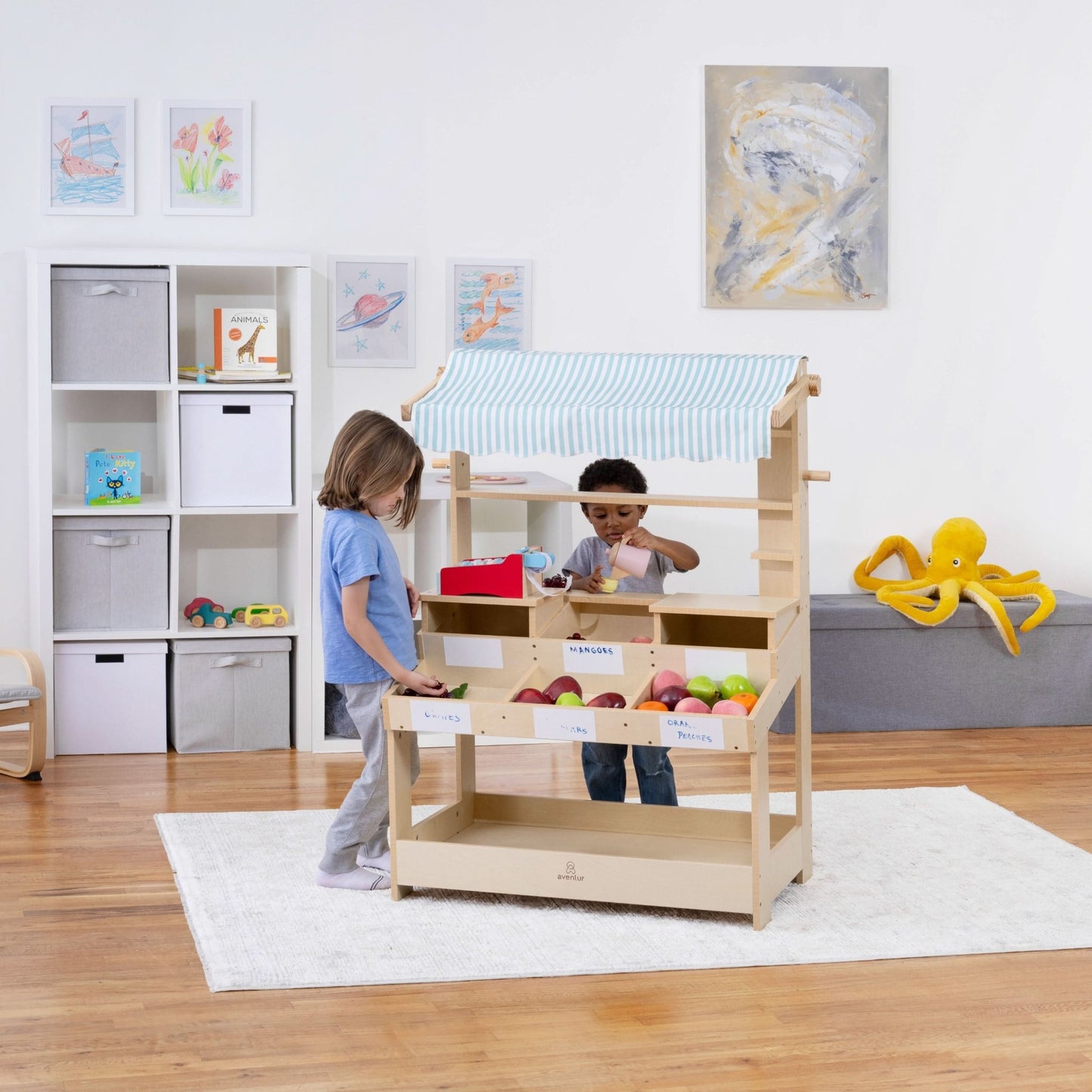 Cypress Wooden Market Stand – Pretend Play Shop for Kids with Storage - Grit Grind Strength