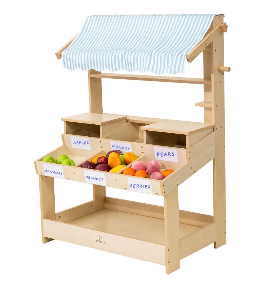 Cypress Wooden Market Stand – Pretend Play Shop for Kids with Storage - Grit Grind Strength