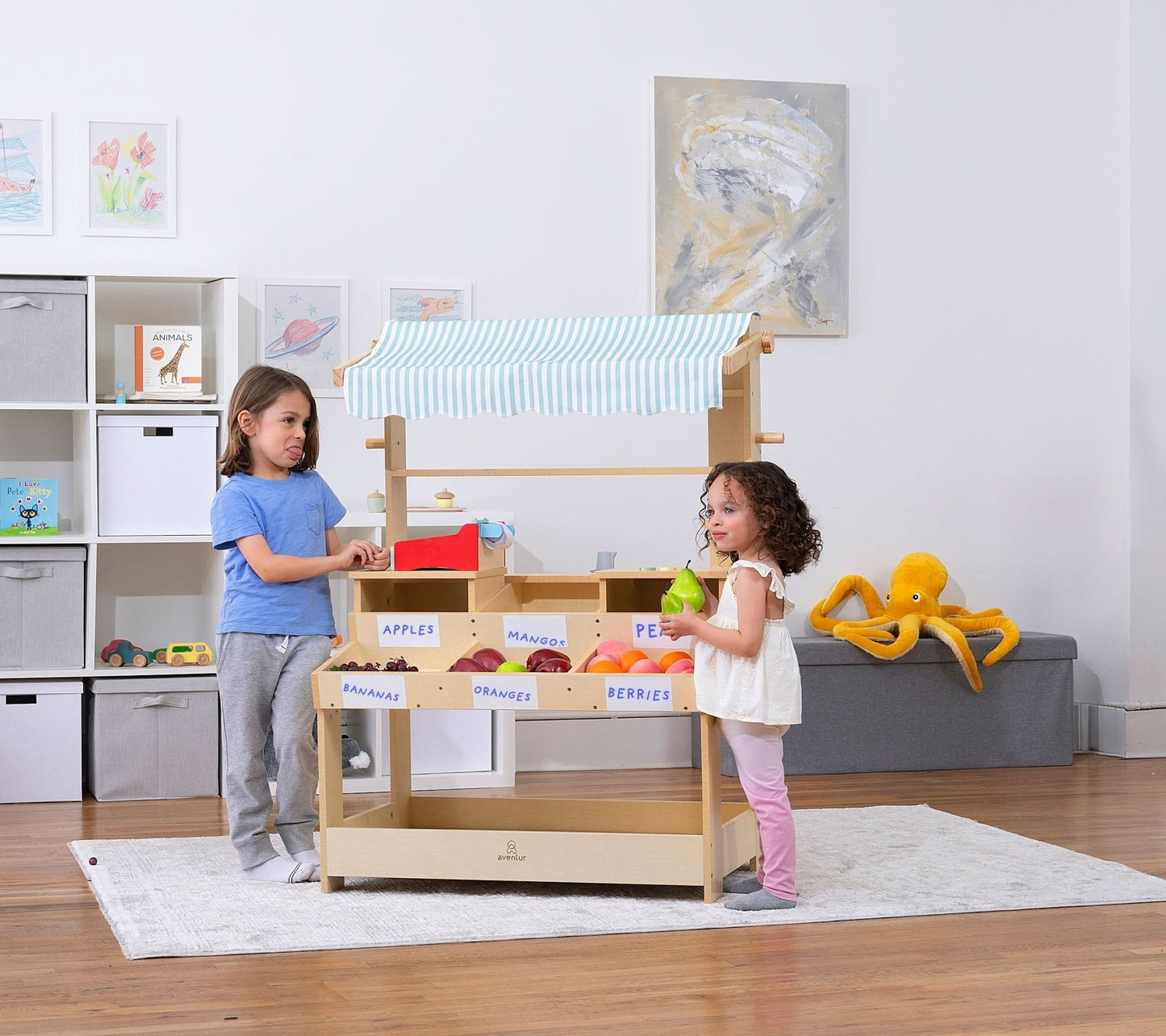 Cypress Wooden Market Stand – Pretend Play Shop for Kids with Storage - Grit Grind Strength