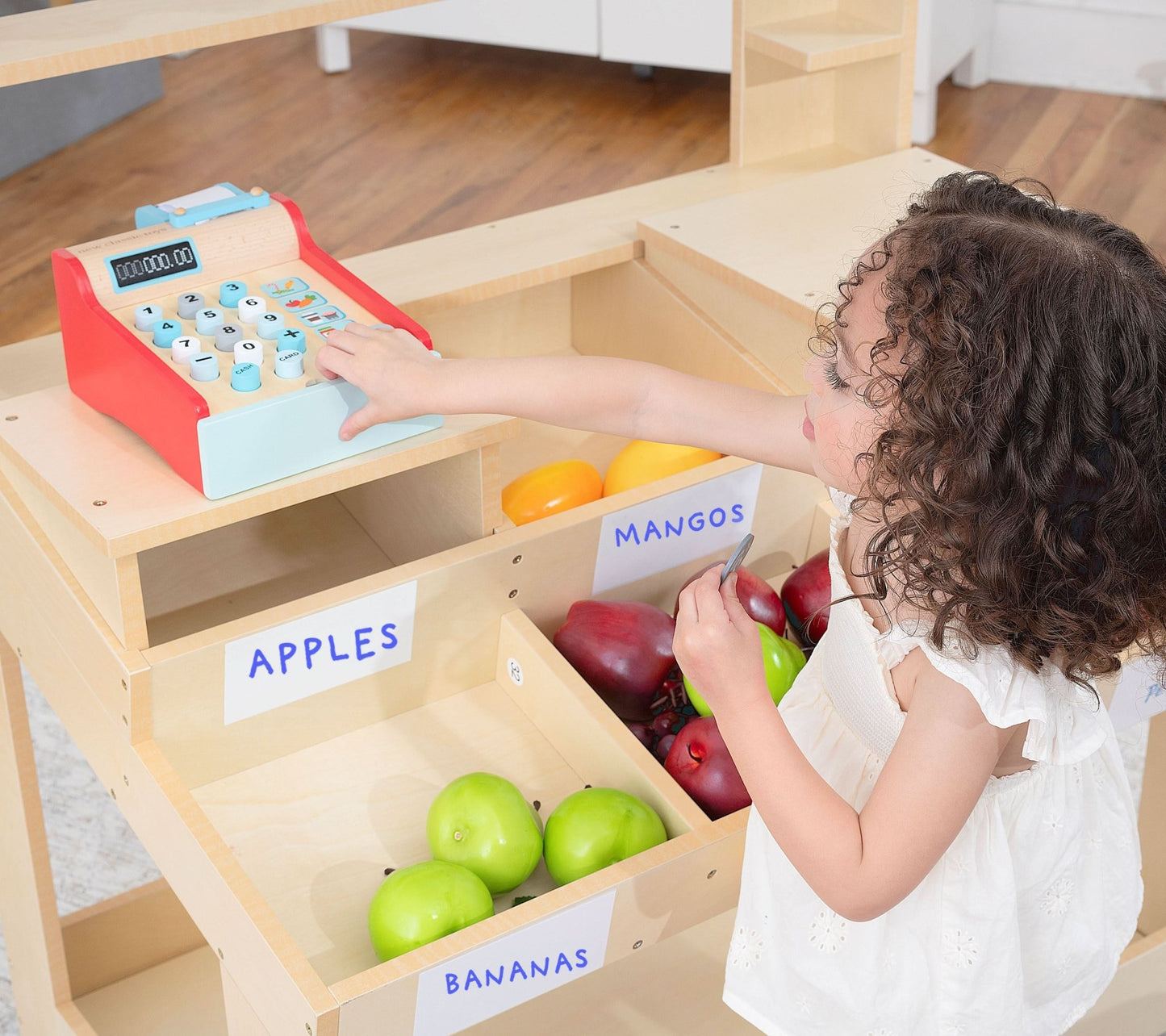 Cypress Wooden Market Stand – Pretend Play Shop for Kids with Storage - Grit Grind Strength