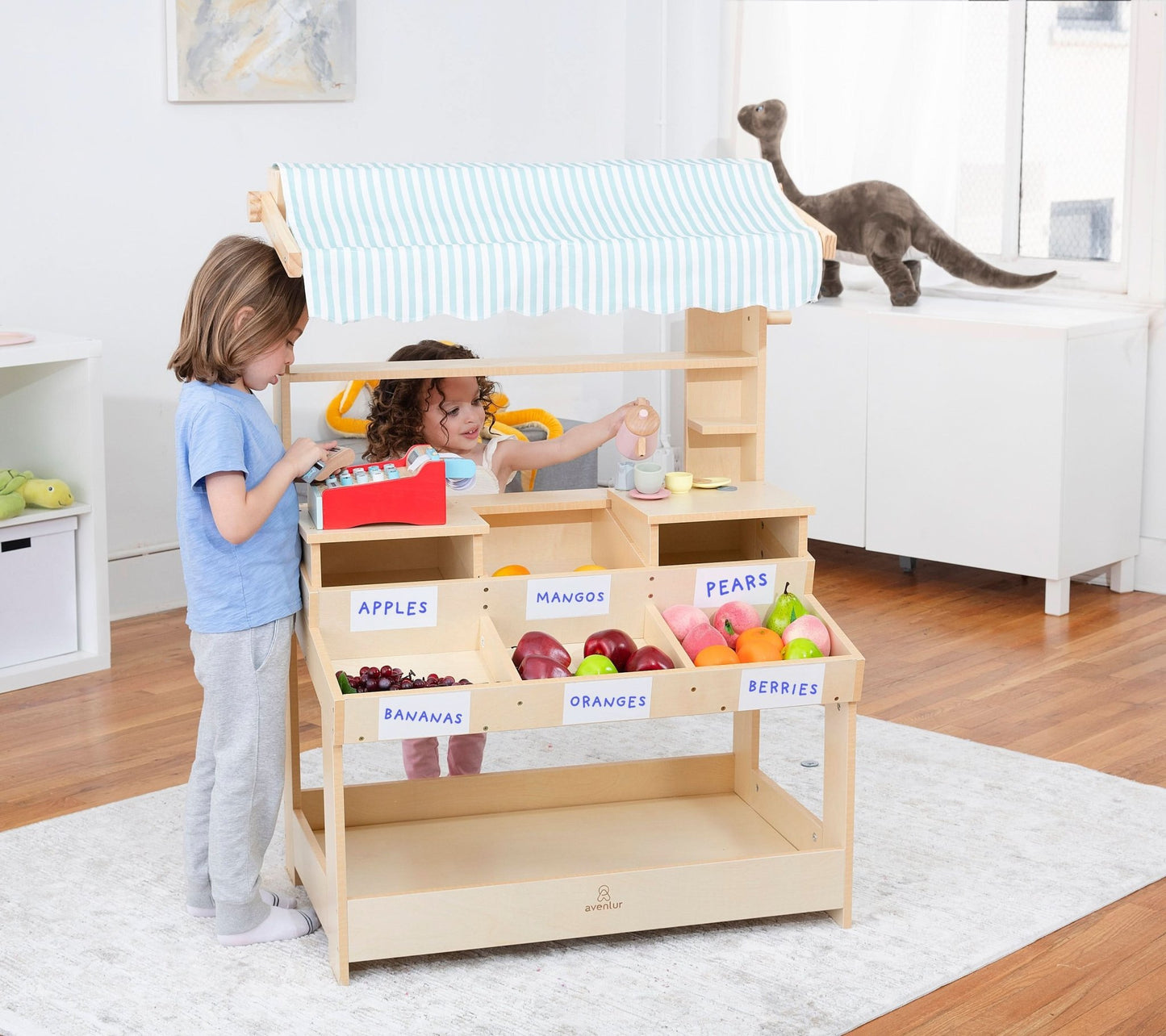 Cypress Wooden Market Stand – Pretend Play Shop for Kids with Storage - Grit Grind Strength