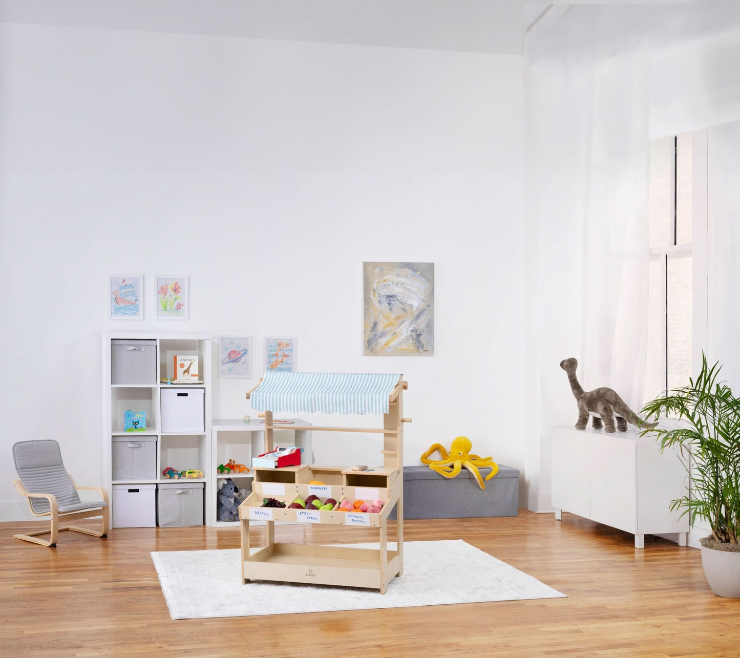 Cypress Wooden Market Stand – Pretend Play Shop for Kids with Storage - Grit Grind Strength
