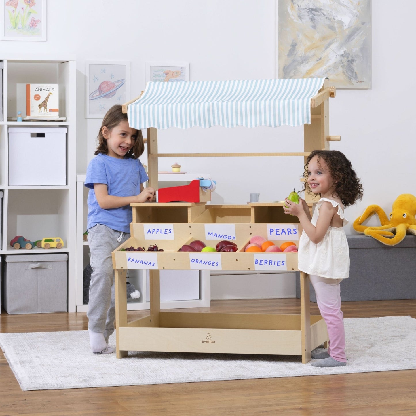 Cypress Wooden Market Stand – Pretend Play Shop for Kids with Storage - Grit Grind Strength