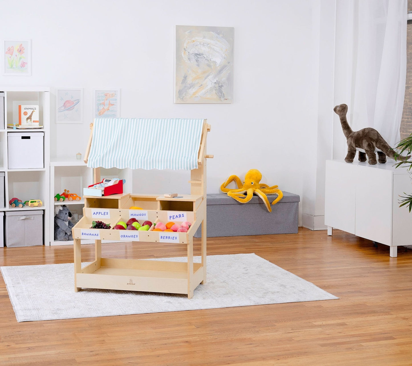 Cypress Wooden Market Stand – Pretend Play Shop for Kids with Storage - Grit Grind Strength