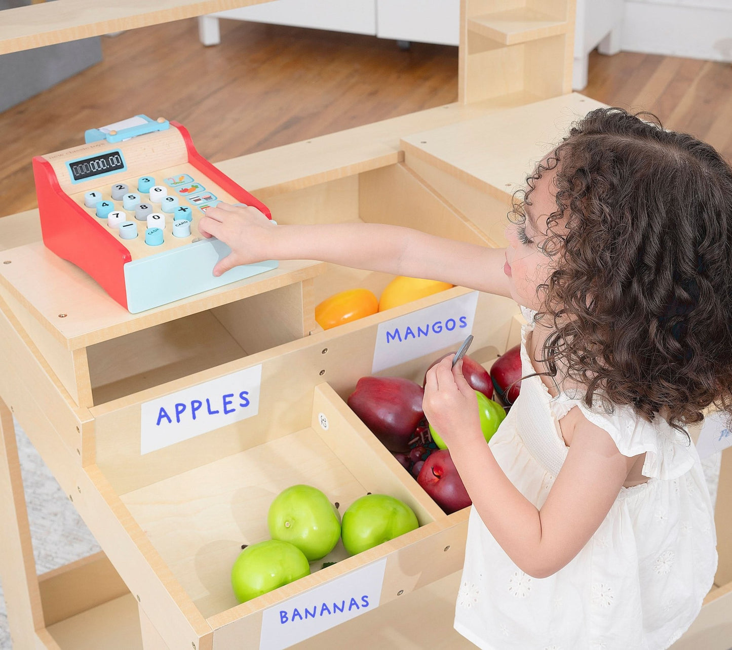 Cypress Wooden Market Stand – Pretend Play Shop for Kids with Storage - Grit Grind Strength