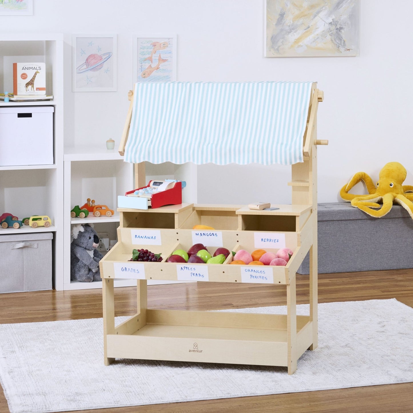 Cypress Wooden Market Stand – Pretend Play Shop for Kids with Storage - Grit Grind Strength