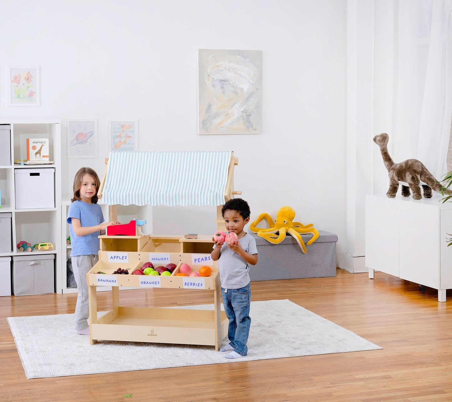 Cypress Wooden Market Stand – Pretend Play Shop for Kids with Storage - Grit Grind Strength