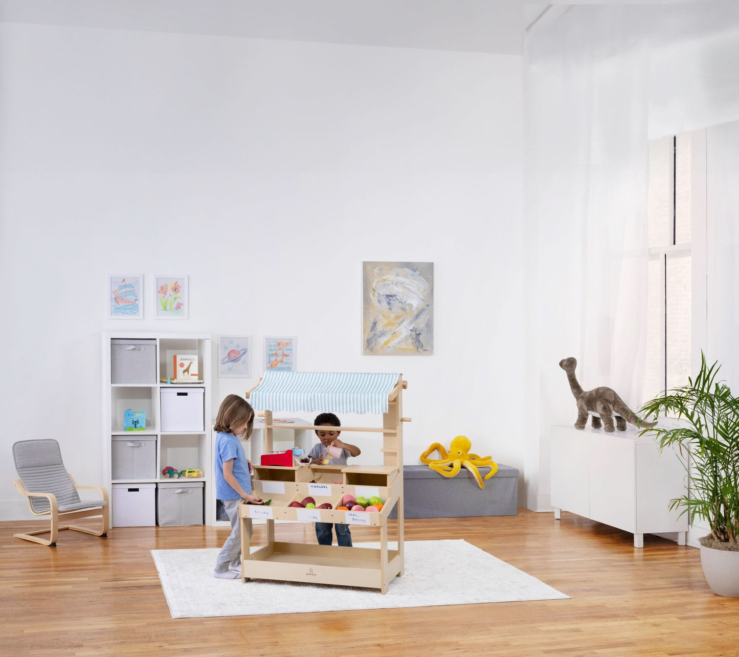 Cypress Wooden Market Stand – Pretend Play Shop for Kids with Storage - Grit Grind Strength