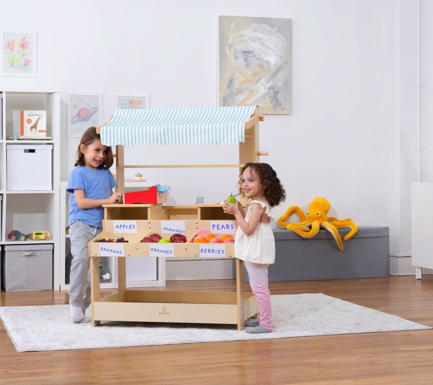 Cypress Wooden Market Stand – Pretend Play Shop for Kids with Storage - Grit Grind Strength