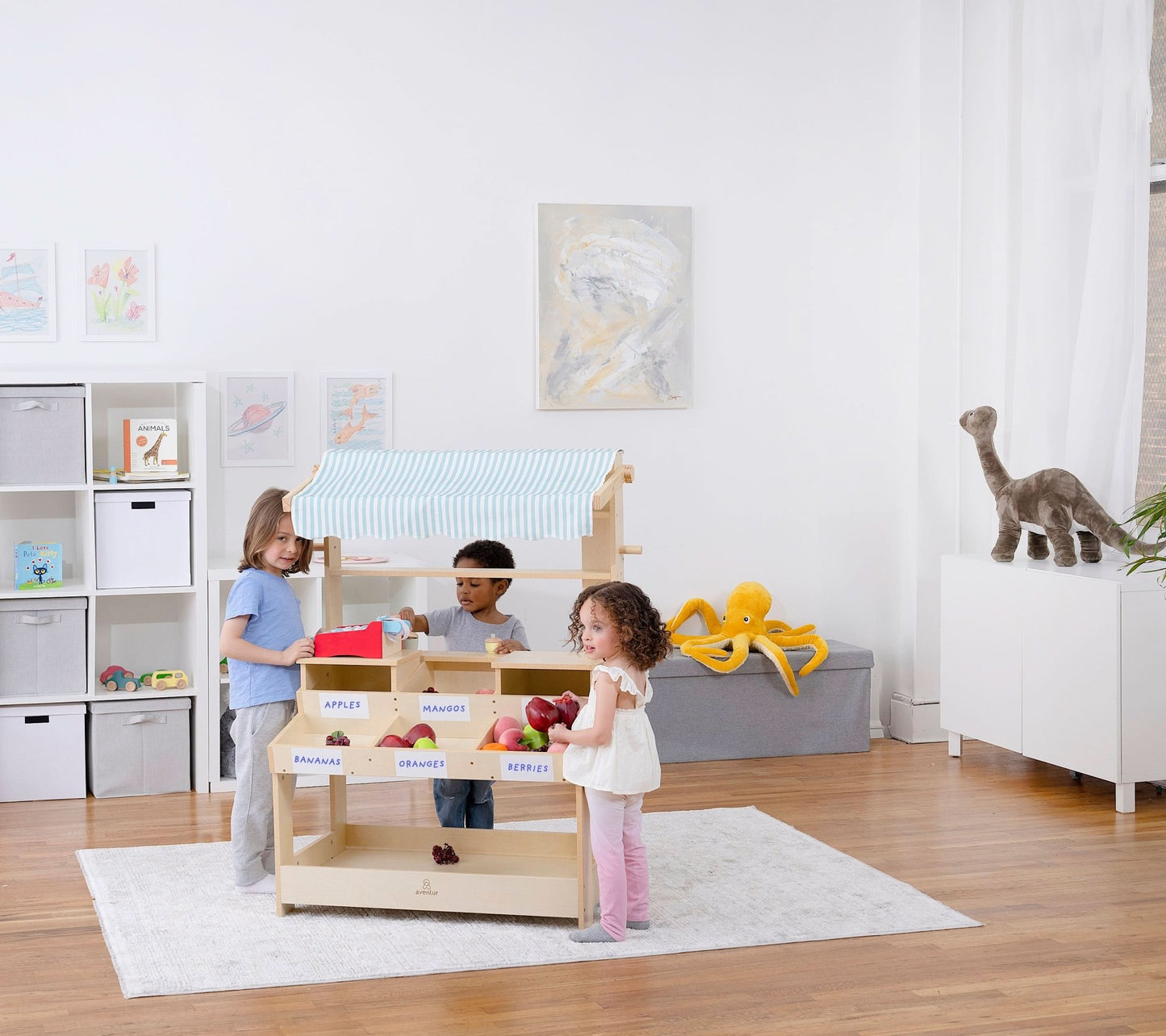 Cypress Wooden Market Stand – Pretend Play Shop for Kids with Storage - Grit Grind Strength