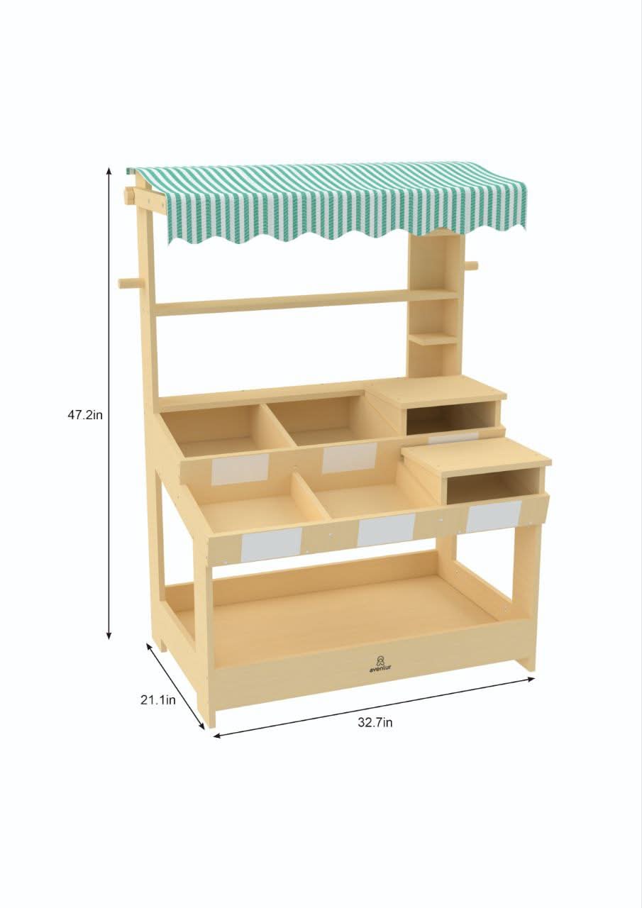 Cypress Wooden Market Stand – Pretend Play Shop for Kids with Storage - Grit Grind Strength