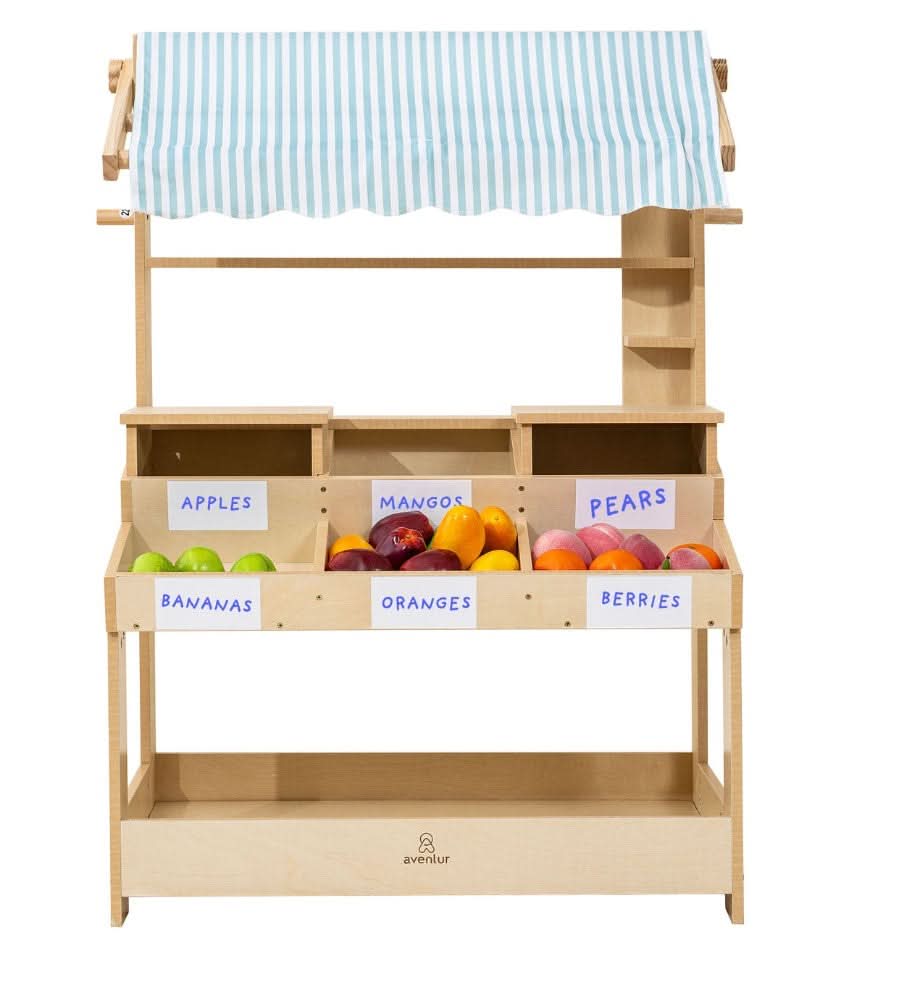 Cypress Wooden Market Stand – Pretend Play Shop for Kids with Storage - Grit Grind Strength