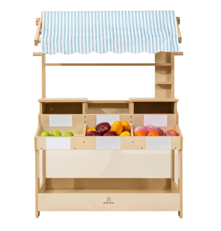 Cypress Wooden Market Stand – Pretend Play Shop for Kids with Storage - Grit Grind Strength