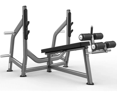 Decline Bench - Olympic - Muscle D Fitness - Padded Foot Rollers - Plate Storage - Grit Grind Strength