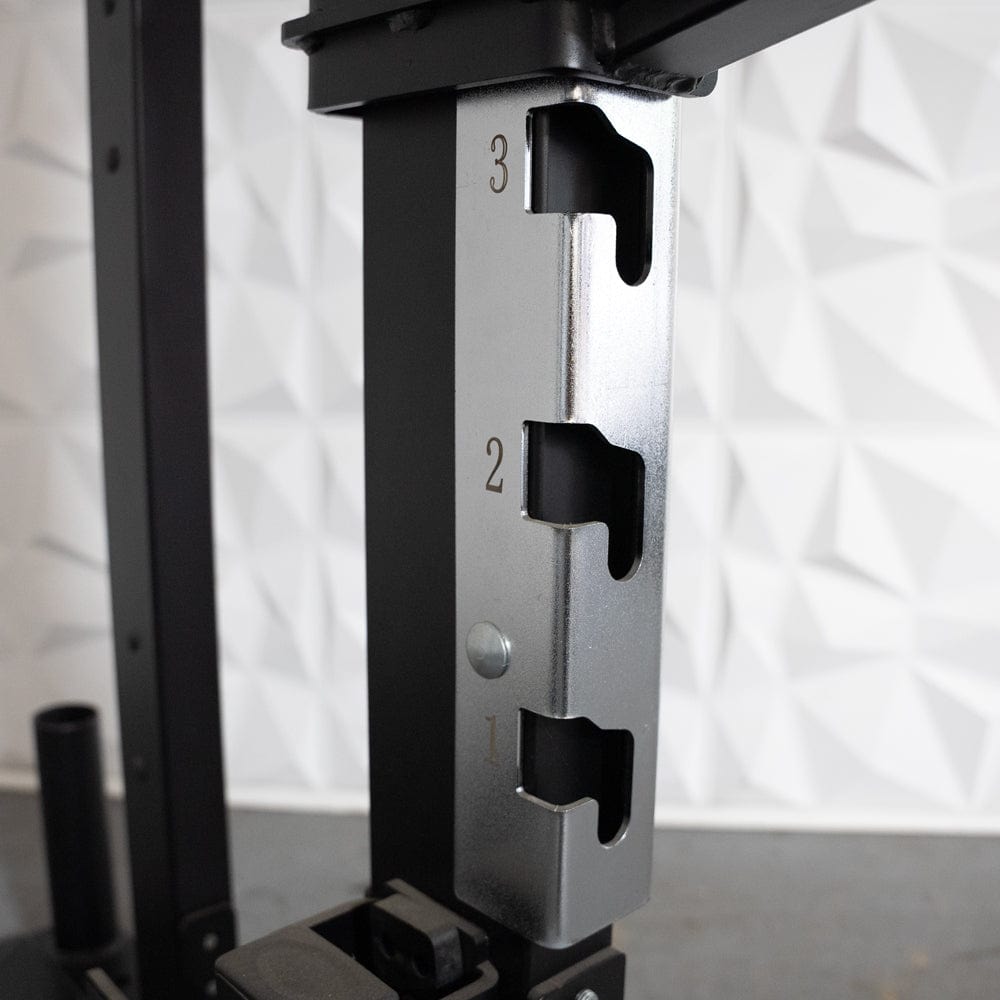 Deluxe Half Rack - Muscle D Fitness - Heavy Duty - Adjustable Safety Bars - Pull Up - Vertical Olympic Bar Storage - Grit Grind Strength