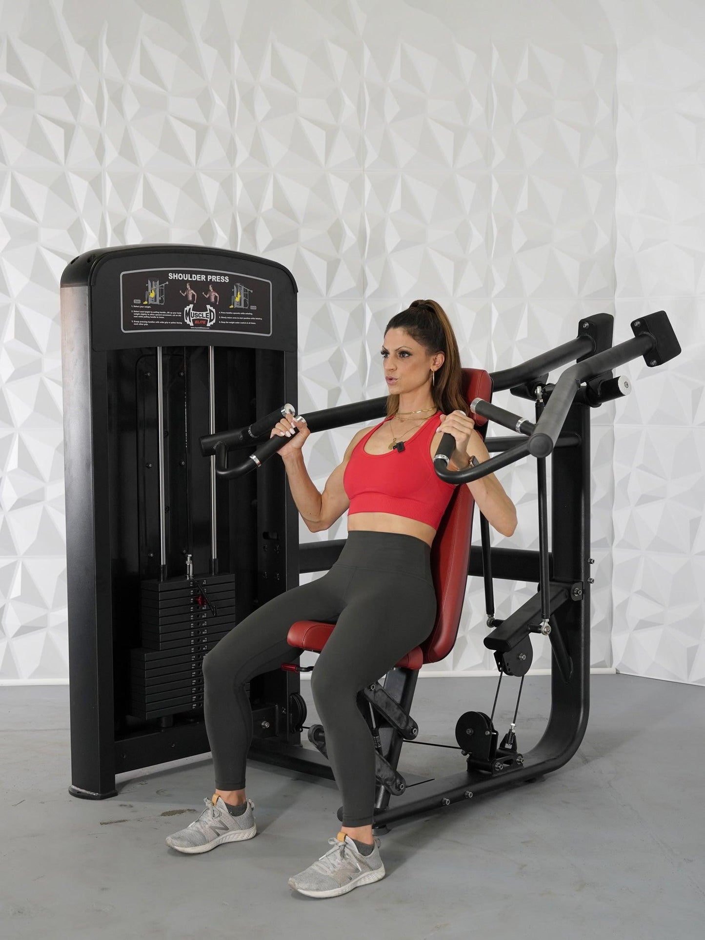 Elite Selectorized Shoulder Press - Muscle D Fitness - Commercial Adjustable Seated Pin Selectorized Shoulder Press Traps Shoulder Workout - Grit Grind Strength
