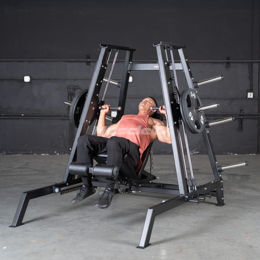 Excel Convergent Bench / Incline / Decline Press Combo - Muscle D Fitness - Plate Load Chest Press - Band Compatible - Grit Grind Strength