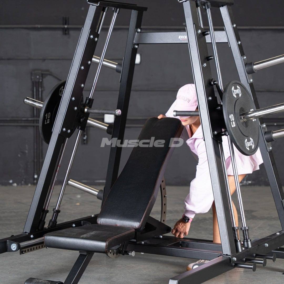Excel Convergent Bench / Incline / Decline Press Combo - Muscle D Fitness - Plate Load Chest Press - Band Compatible - Grit Grind Strength
