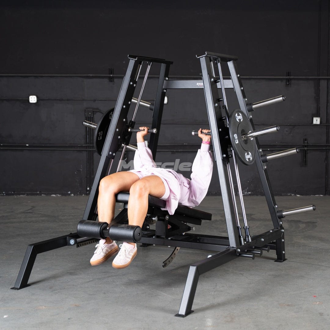 Excel Convergent Bench / Incline / Decline Press Combo - Muscle D Fitness - Plate Load Chest Press - Band Compatible - Grit Grind Strength