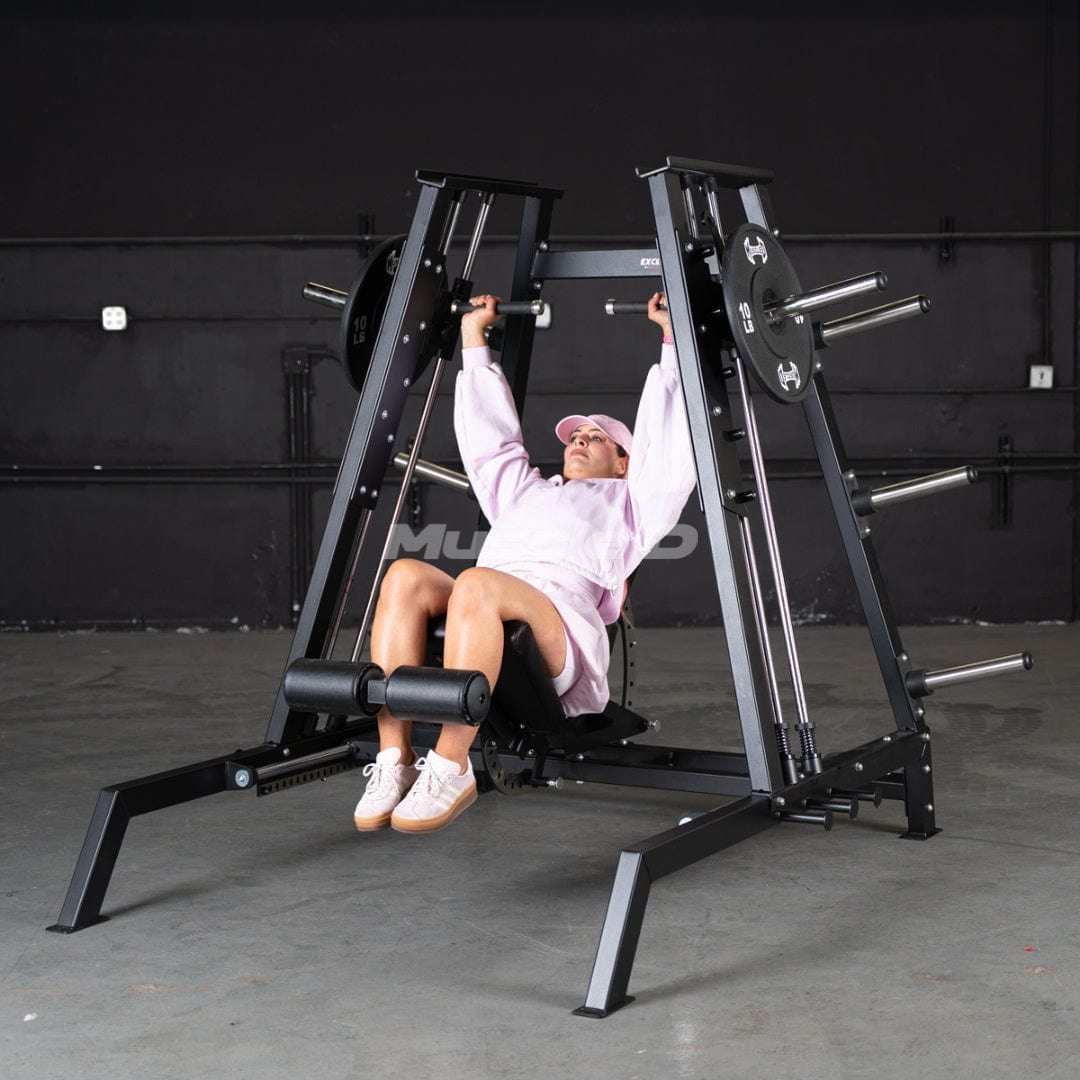 Excel Convergent Bench / Incline / Decline Press Combo - Muscle D Fitness - Plate Load Chest Press - Band Compatible - Grit Grind Strength