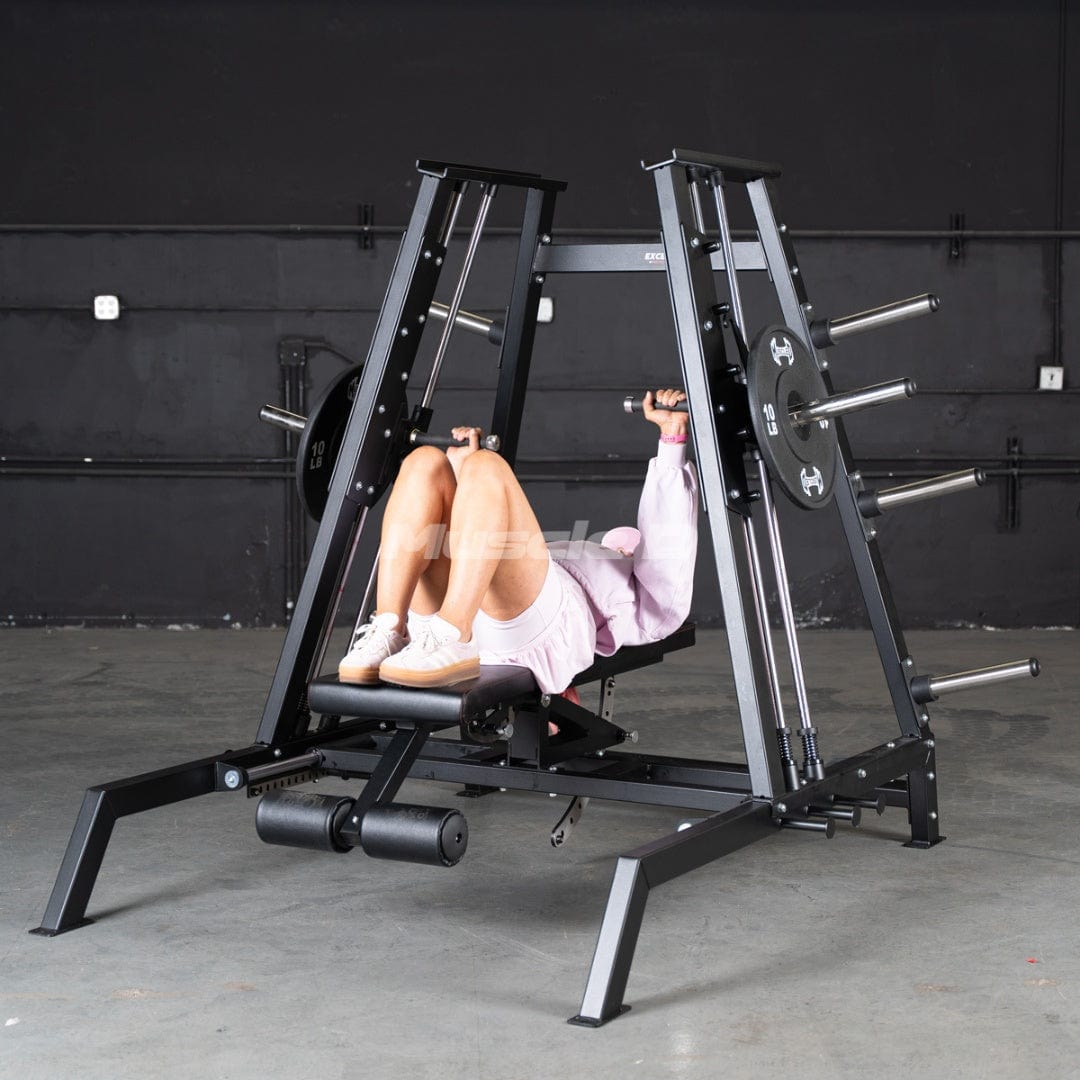 Excel Convergent Bench / Incline / Decline Press Combo - Muscle D Fitness - Plate Load Chest Press - Band Compatible - Grit Grind Strength