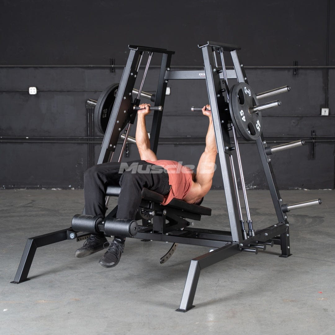 Excel Convergent Bench / Incline / Decline Press Combo - Muscle D Fitness - Plate Load Chest Press - Band Compatible - Grit Grind Strength